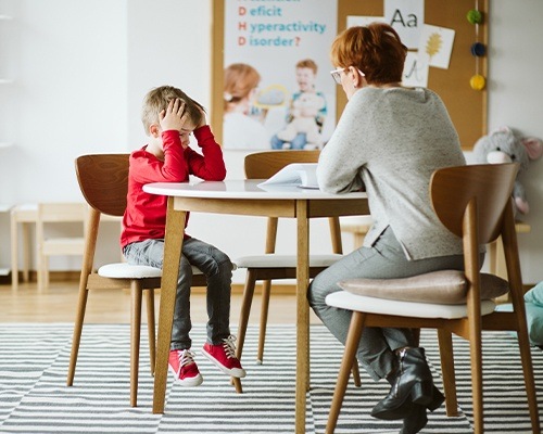 mother and son at table