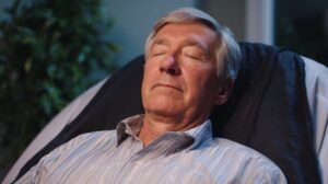 Senior man sleeping in a recliner 